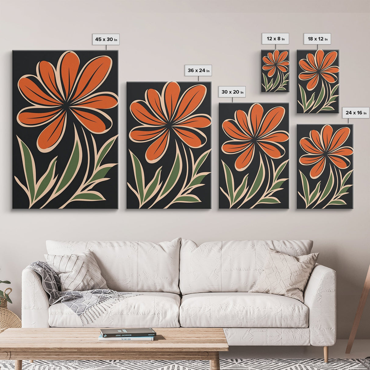 Framed Canvas Wall Art Abstract Botanical Floral Print, Boho Mid-century Modern Floral Canvas Print, Minimalist Boho Modern Art