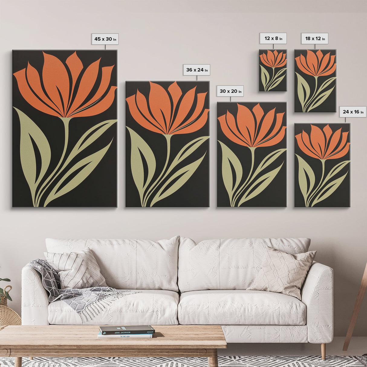 Wood Framed Canvas Print, Orange Wild Flower Botanical Print, Mid Century Modern Home Decor, Modern Farmhouse, Subdued Art