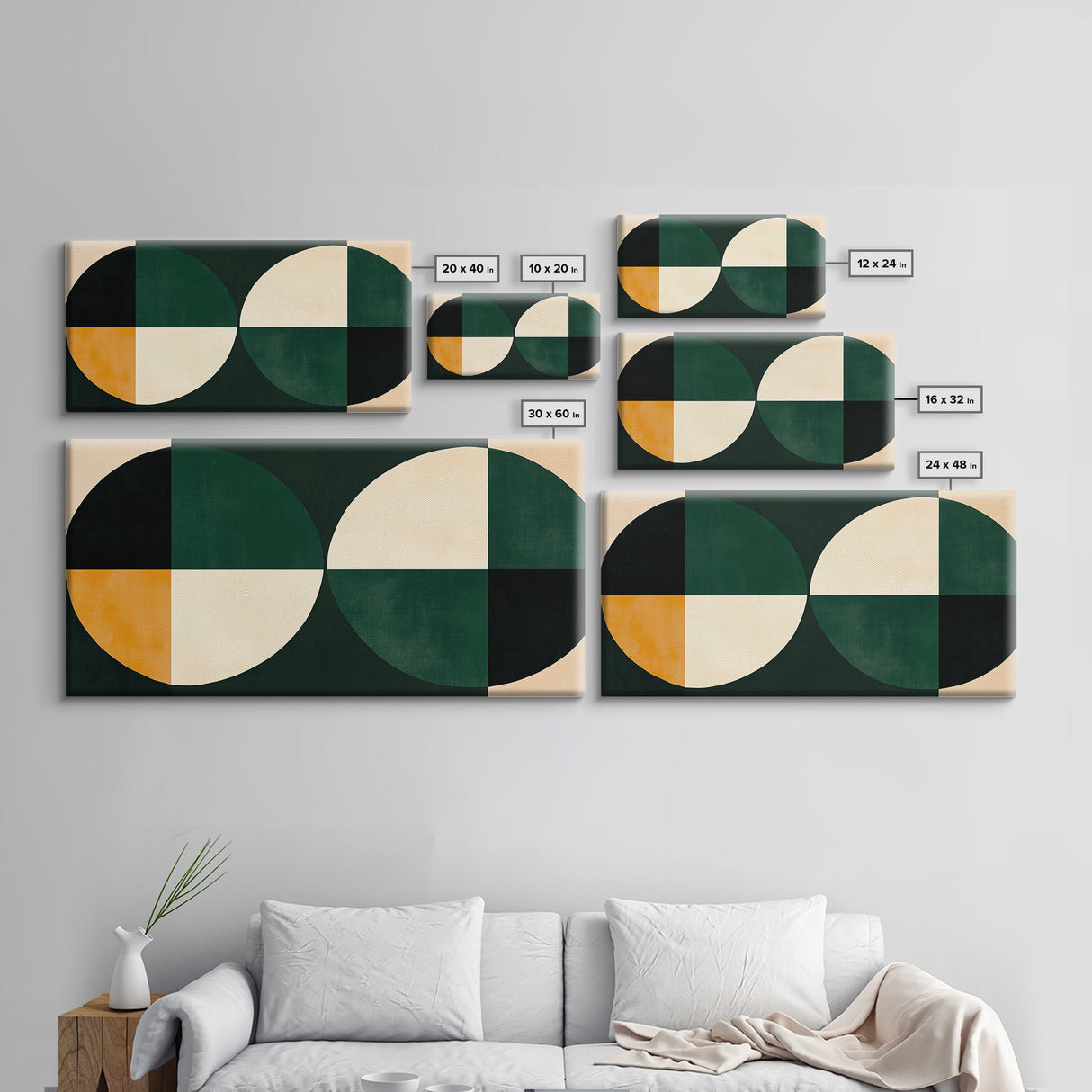 Extra Large Canvas Art MCM Geometric Wall Art Framed Canvas Print Emerald Green