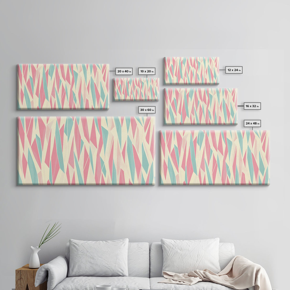 Pastel Mid-Century Modern Art - Retro Geometric Wall Art - Framed Canvas Print - Modern Abstract Painting - Bold Bright Colors