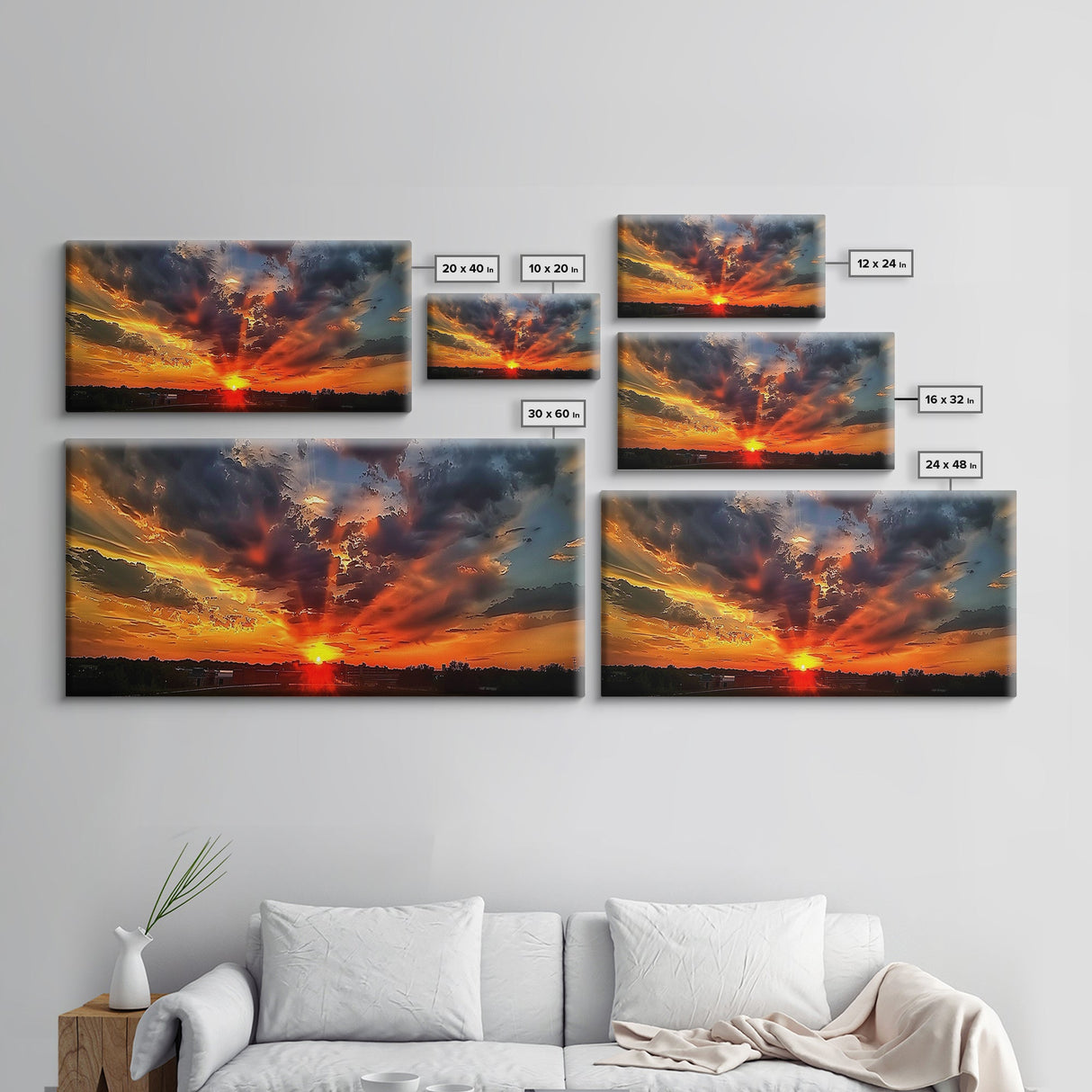 Small Town Life, Framed Canvas Print, Sunset Over A Small Town, Rustic Farmhouse Decor, Photography Style Wall Art