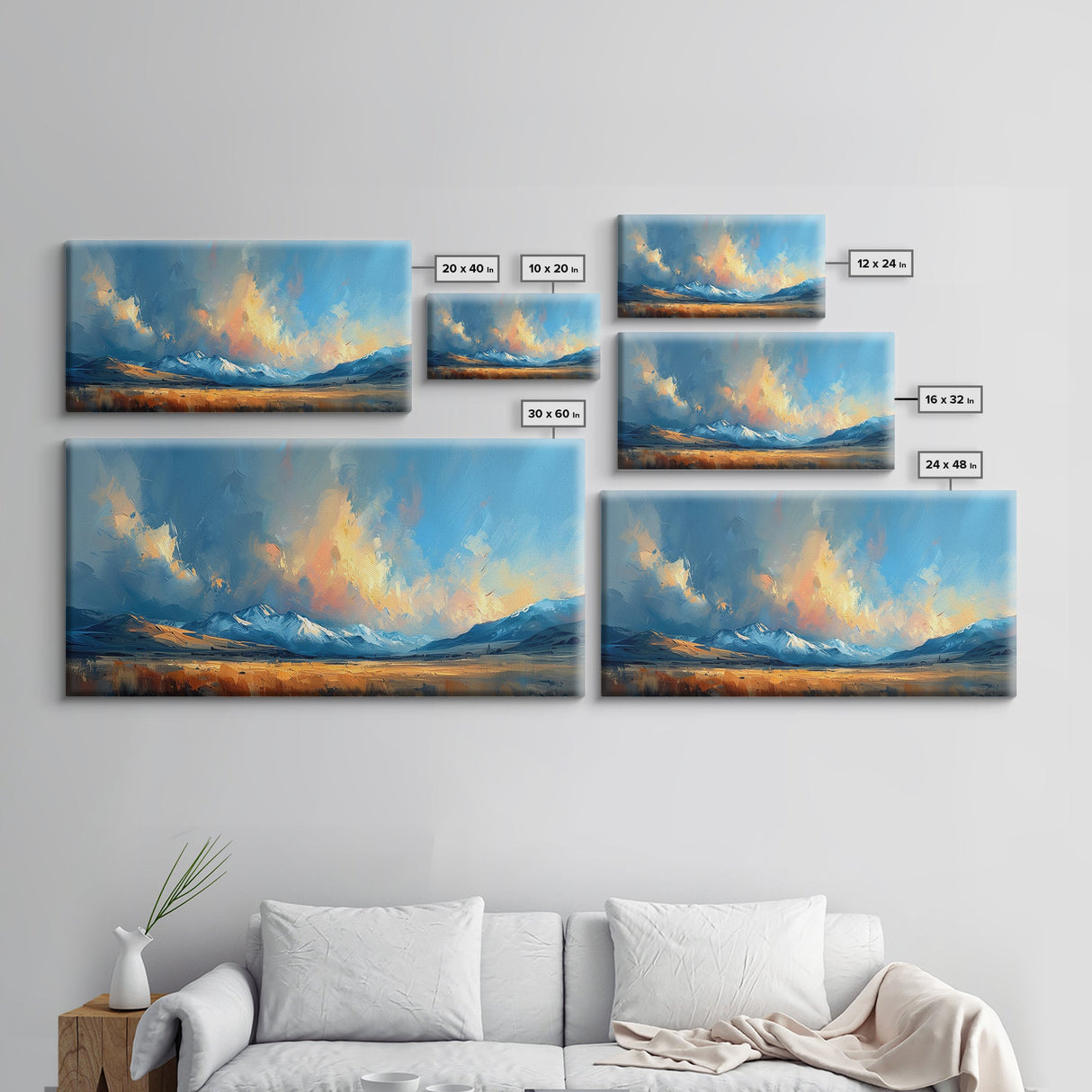 Panoramic Mountain Landscape Painting Print, Oil Painting Of Wyoming Mountains, Antique Style Art Print, Walnut Frame Art