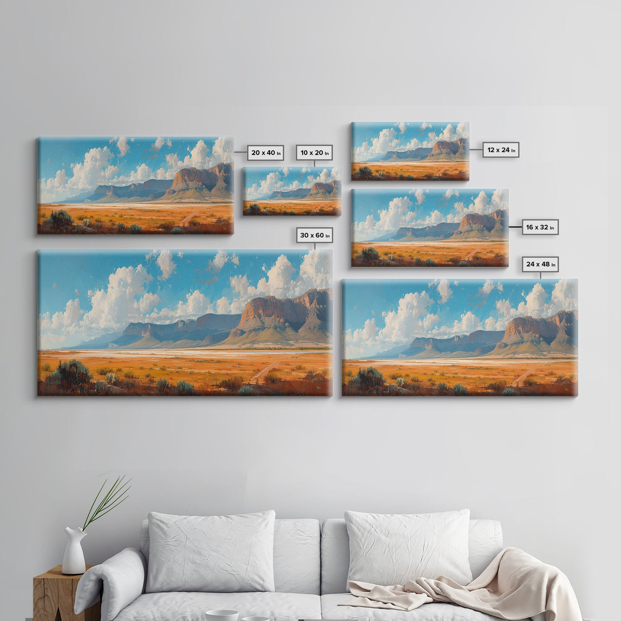 Panoramic Landscape Print Of an Arizona Desert Landscape, Framed Canvas, Rustic Farmhouse Decor, Nature Print, Minimalist Landscape Painting