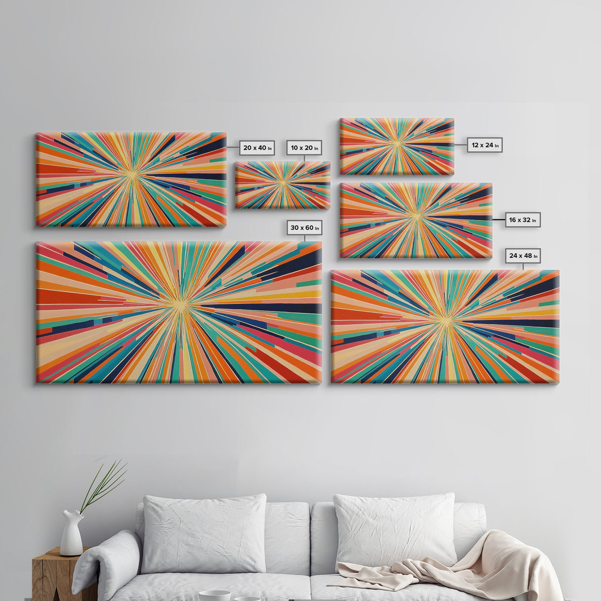 Mid-Century Modern Wall Art - Retro Geometric Wall Art Framed Canvas Print - Modern Abstract Painting Print - Bold and Bright Colors