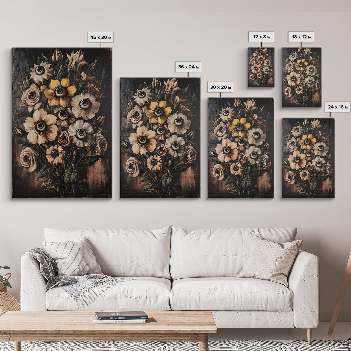 Macabre Halloween Decor, Creepy Flowers With Eyes Canvas Print, Dark Academia Wall Art, Surreal Spooky Gothic Decor, Witchy Art