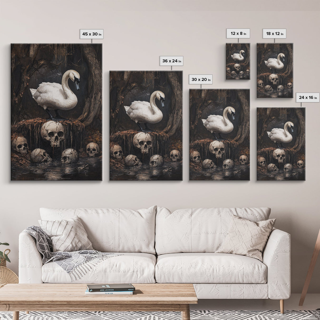 The Black Swan, Gothic Dark Macabre Wall Art, Dark Swan Decor, Halloween Canvas Print, Halloween Decor, Dark Academia Wall Art