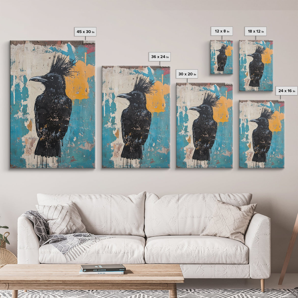 This crow has a mohawk, AKA a CROHAWK, Framed Canvas Print