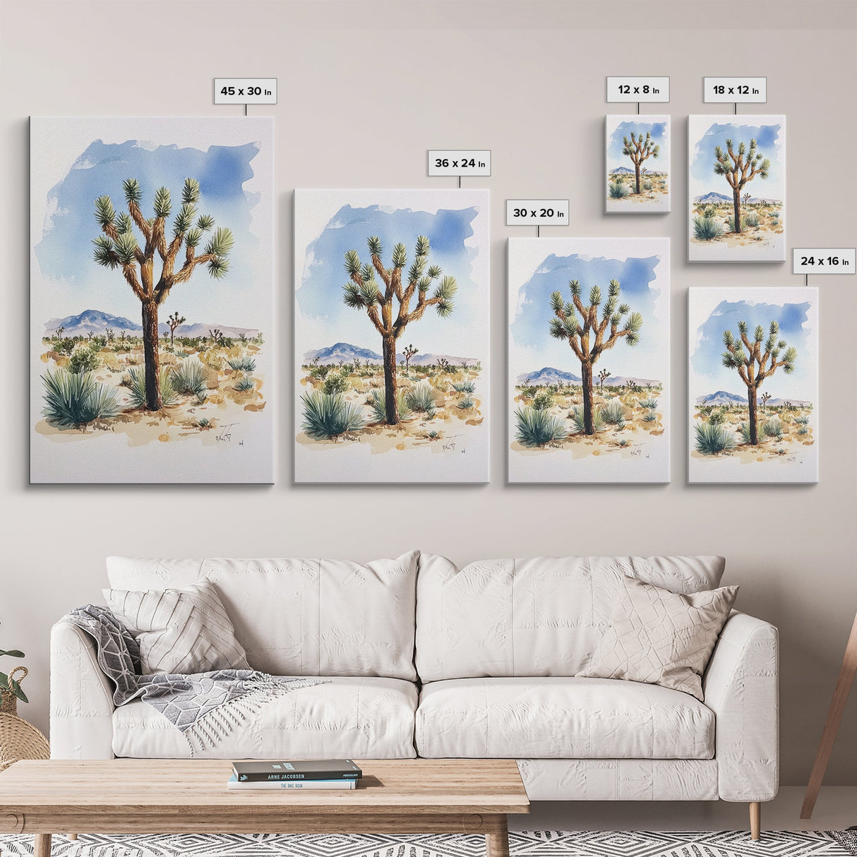 Watercolor Painting Print of Joshua Tree, Framed Canvas Print, Joshua Tree Art, Joshua Tree California Wall Art, Modern Farmhouse Art