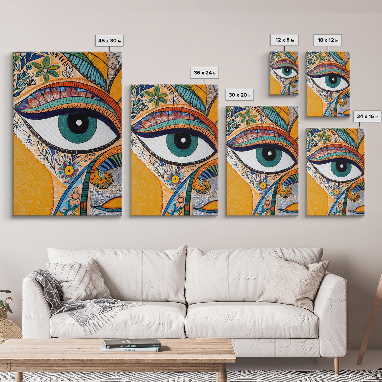 Madhubani Wall Art, Framed Canvas Print, Madhubani Style Decor, Madhubani Painting
