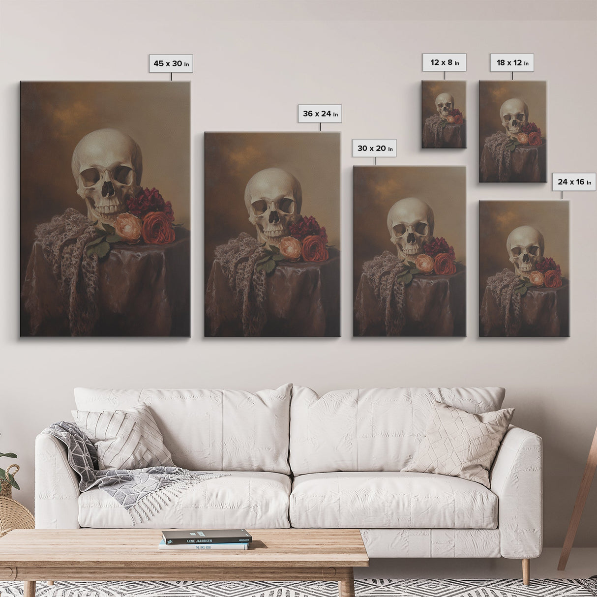 Dark Macabre Wall Art, Framed Canvas Print, Still Life Of a Skull and Roses, Dark Academia Decor, Halloween Art, Halloween Painting, Goth Art