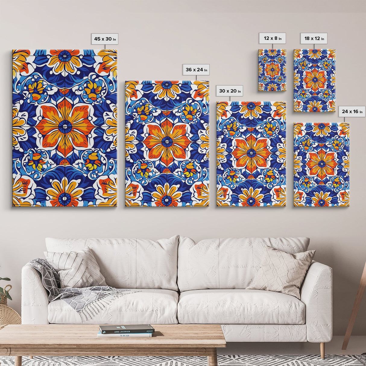 Textile Pattern Wall Art Framed Canvas Print, Home Decor, Mexican Tile Print, Mexicano Pueblo Wall Art