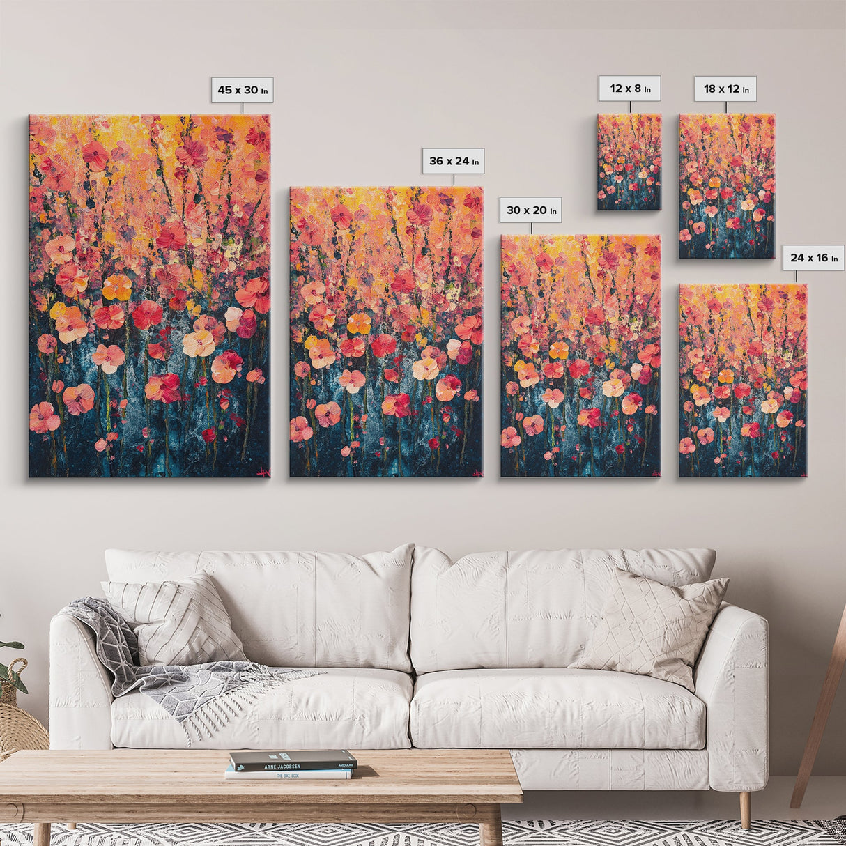 Field of Wildflowers Framed Canvas Print, Wood Framed Wall Art, Wild Flower Painting Print, Wild Flowers In The Spring Wall Art Home Decor