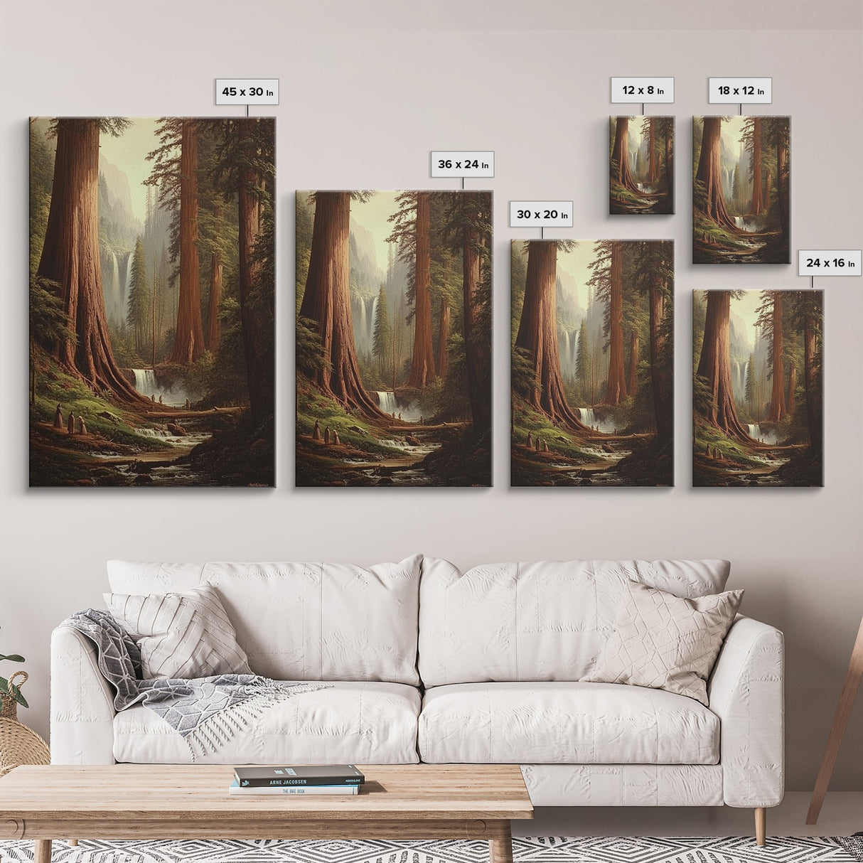 Fantasy Forest Painting Print, Majestic Redwood Trees of Ancient California Fantasy Art, California home Decor, Redwood Trees Painting