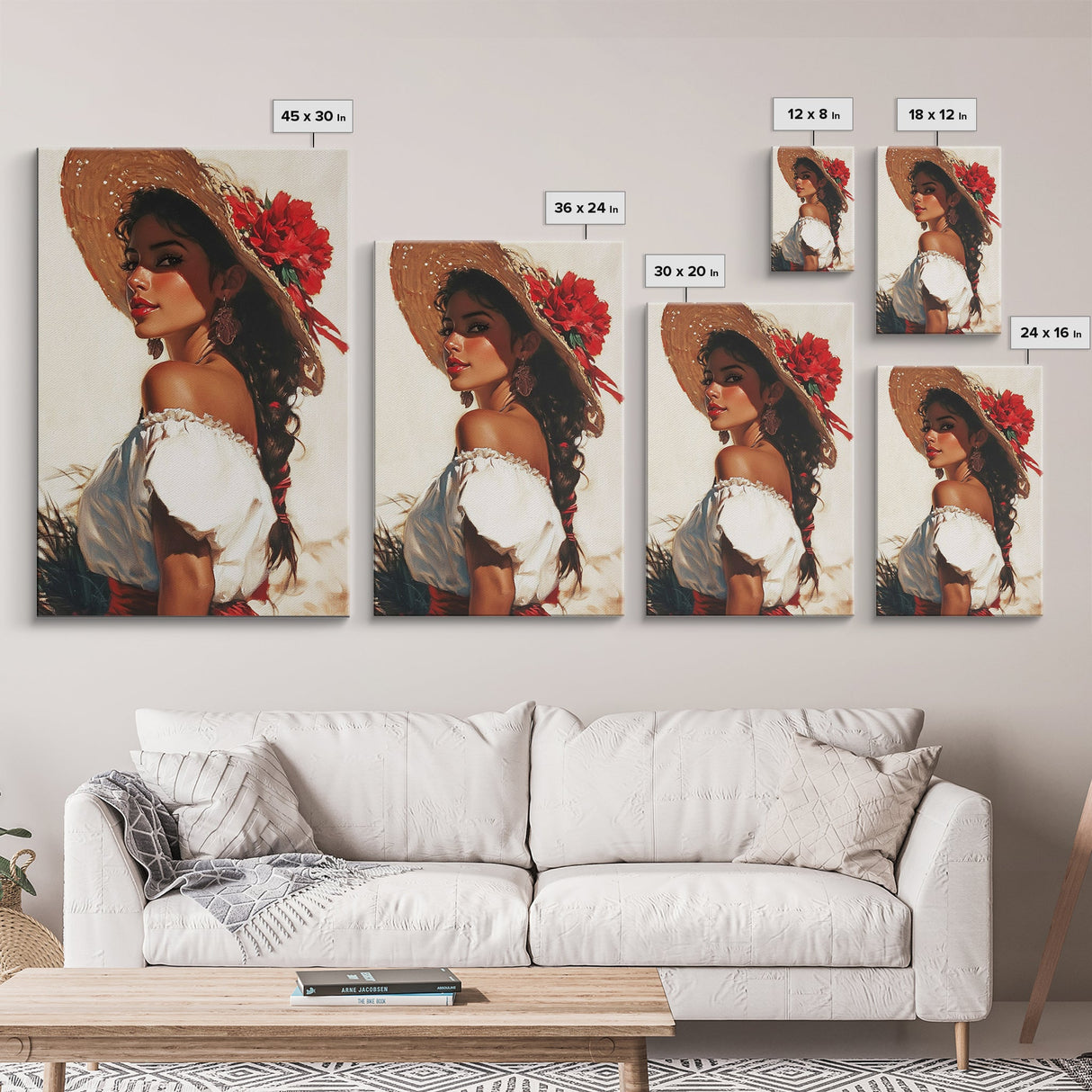 Mexicano Latina Portrait Canvas Print, Romantic Mariachi Wall Decor, Southwestern Modern Art, Rustic Mexicano Wall Art, Chicano Painting