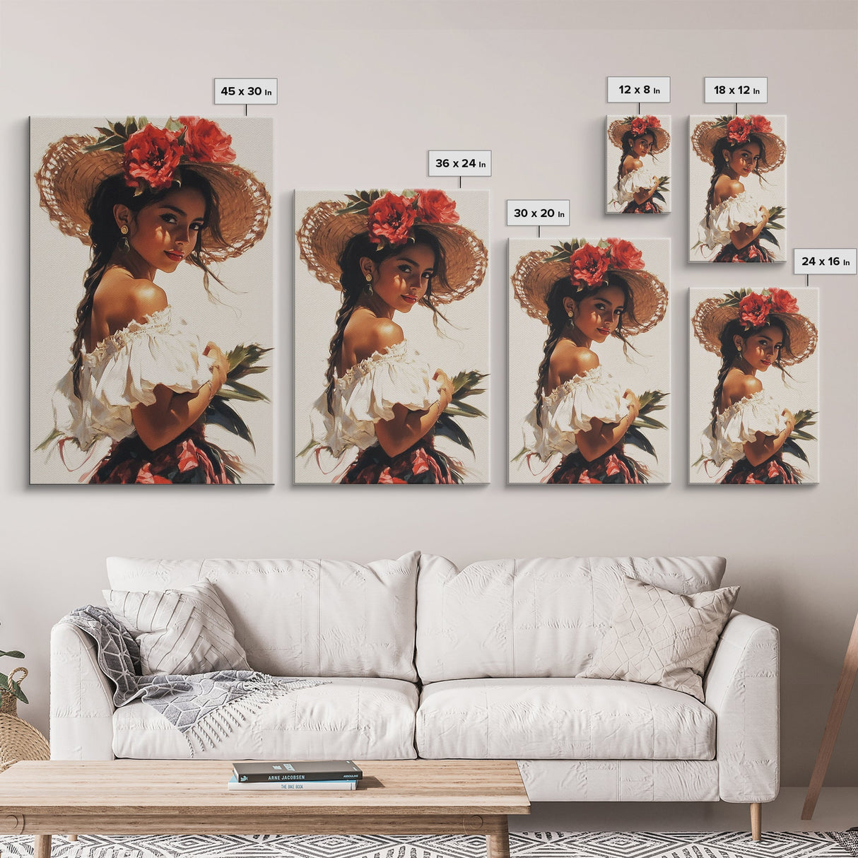 Portrait of a Latina Framed Canvas Print, Mariachi Home Decor, Chicano Painting, Southwestern Modern Art, Tejano Decor, Rustic Mexicano Art