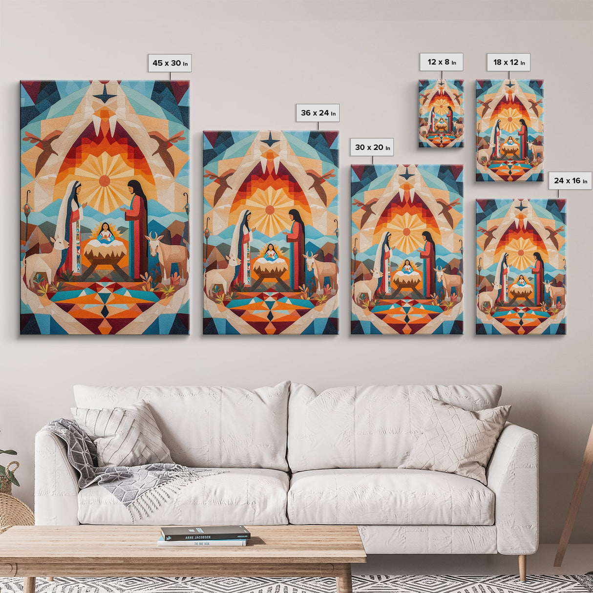 Art Deco Abstract Nativity Painting Print, Canvas Art, Rustic Christmas Wall Art, Christmas Decor, Christmas Painting, Xmas Decor