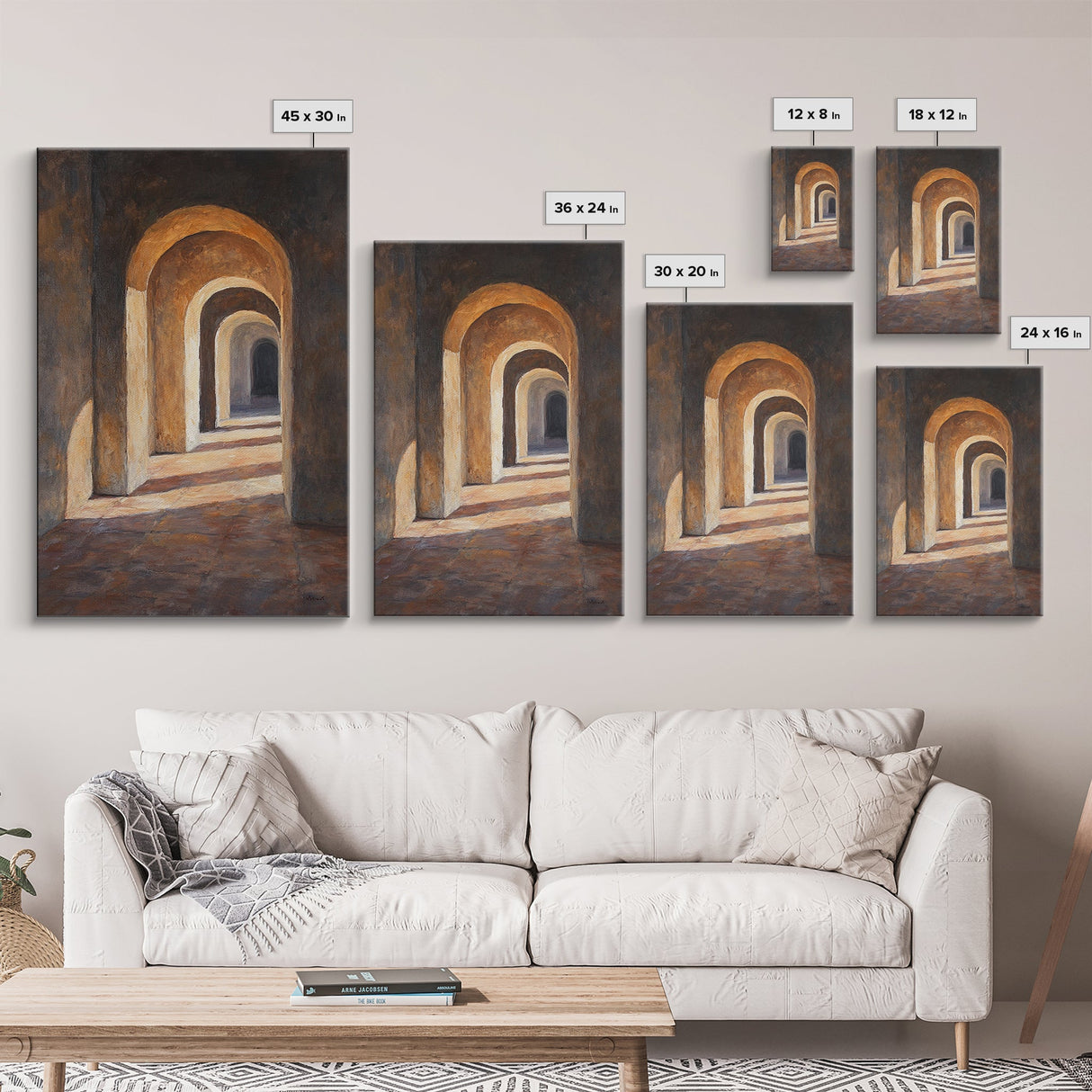 Sunlight Peaks Through the Pillars, Framed Canvas Print, Moroccan Style Wall Art, Moroccan Painting, Paint of Morocco