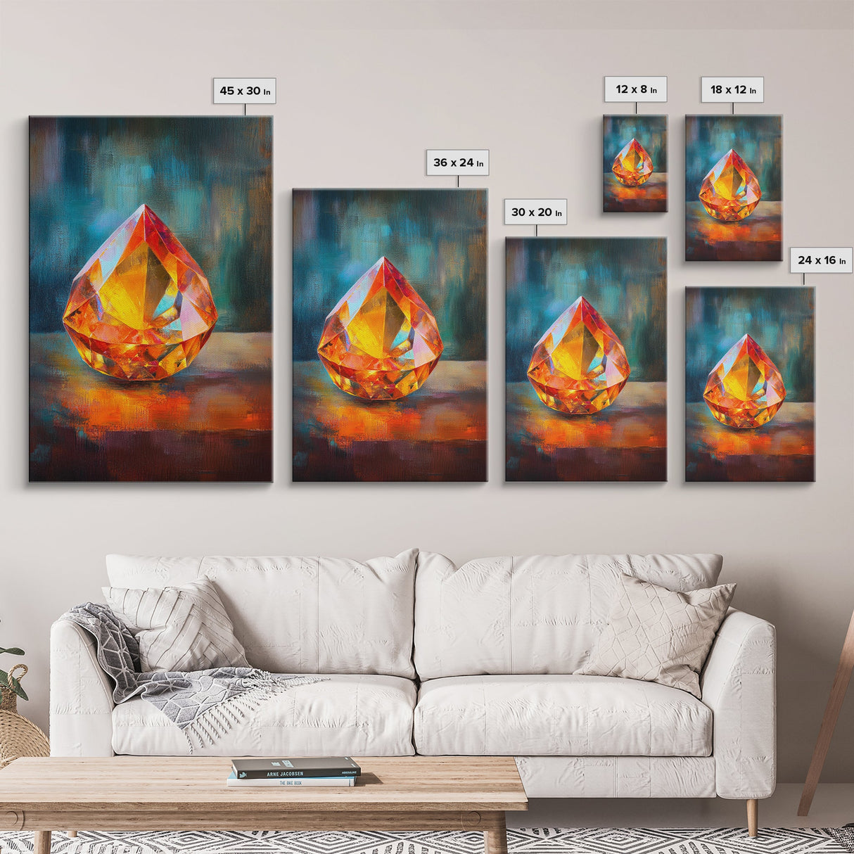 Gemstone Painting Print, Framed Canvas Print, Gemstones Wall Art, Precious Stone Painting, Red Gem, Ruby Painting, Antique Minerals Decor