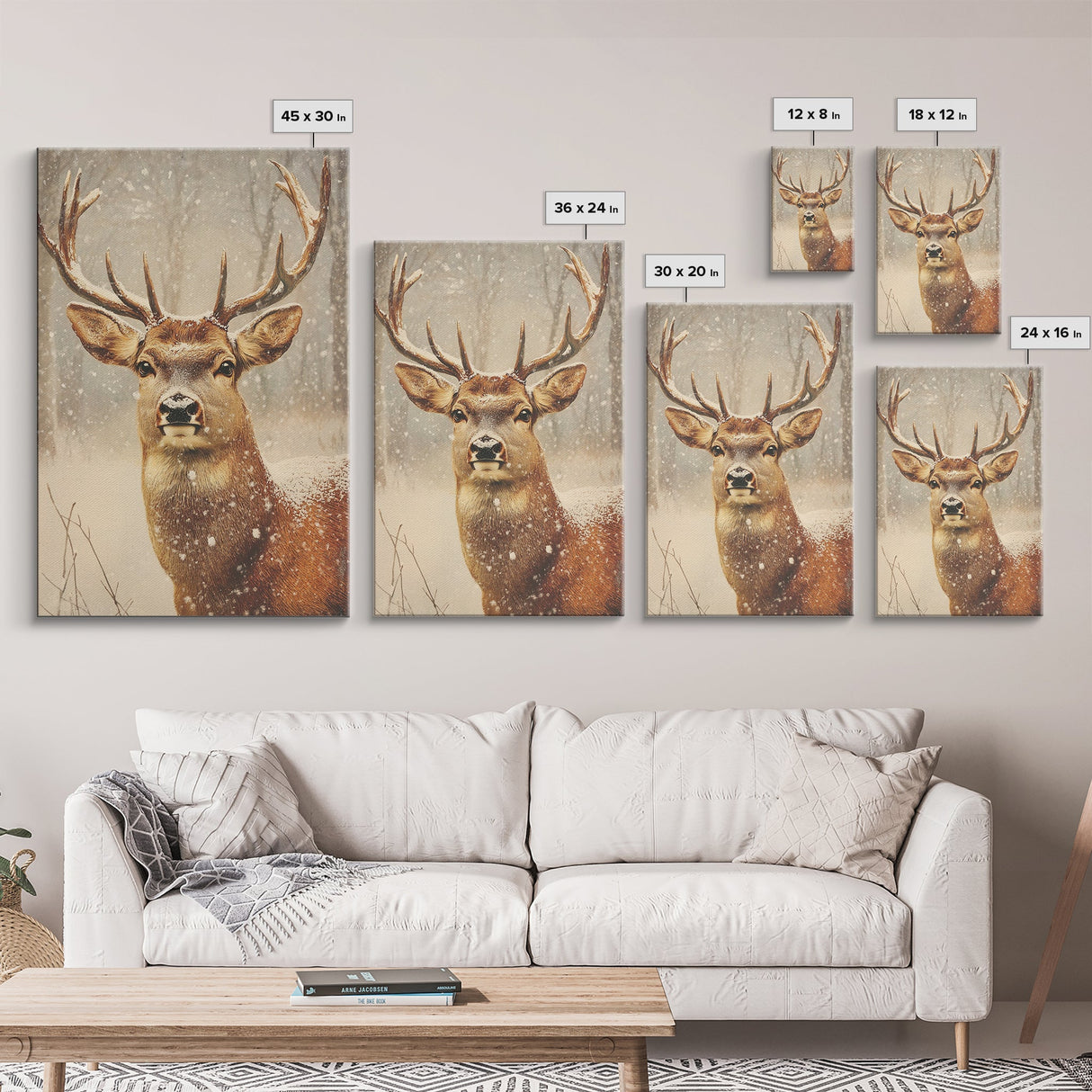 Portrait of a Deer in Winter, Framed Canvas print, Winter Decor, Winter Not Christmas Wall Art, Seasonal Decor