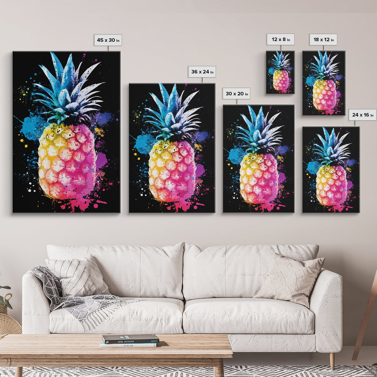 Retro Pineapple Painting Print, Framed Canvas Print, Kitchen or Dining Room Wall Art, Retro Home Decor, Pineapple Painting, Pineapple Art