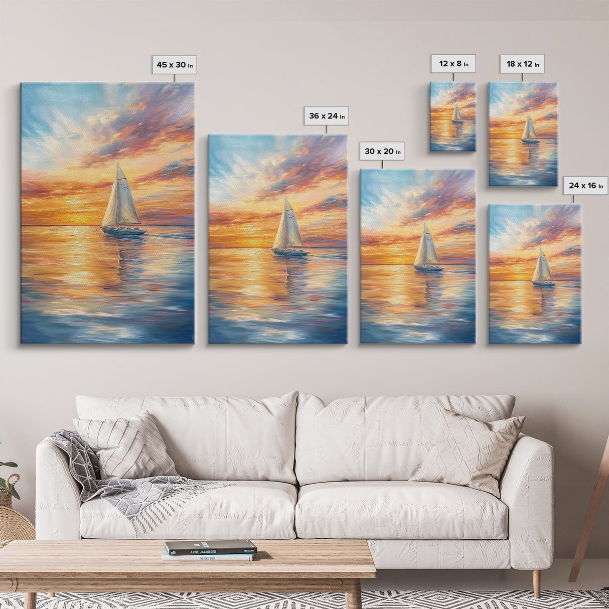 Oil Painting Print of a Sailboat At Sunset, Framed Canvas Print, Nautical Decor, Nautical Nursery, Nautical Wall Art, Beach House or Lakehouse Art