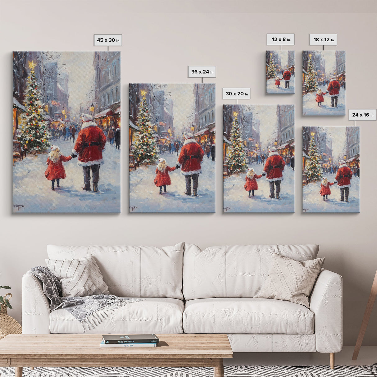 Santa in the Town Square, Framed Cavnas Print, Christmas Decor, Christmas Wall Art, Rustic Wall Art, Retro Christmas Wall Art