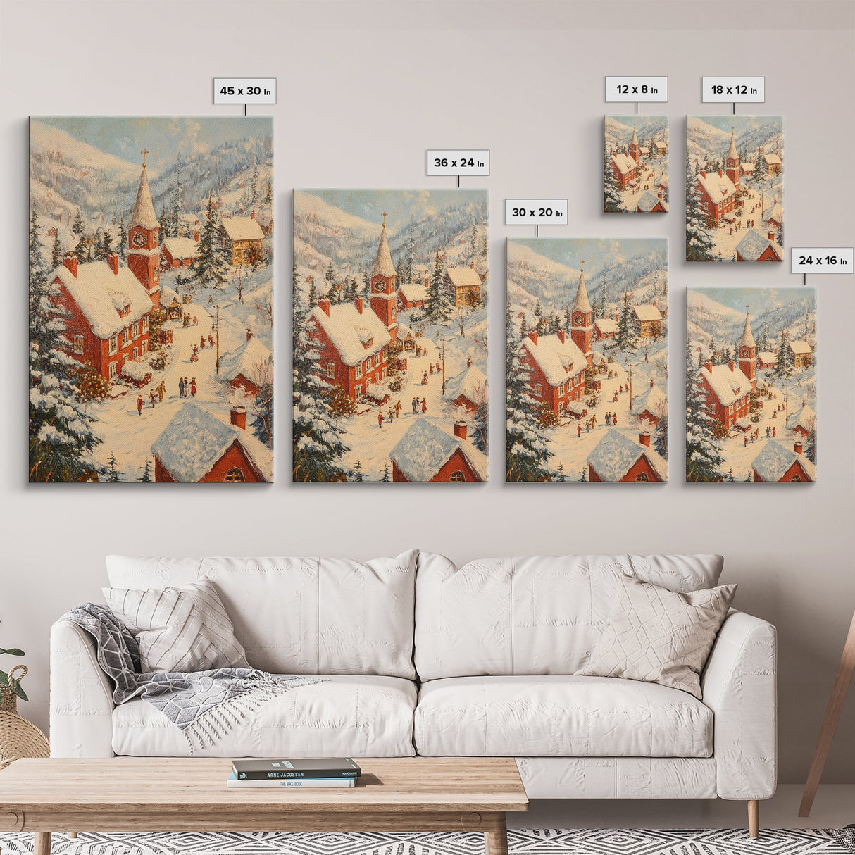 Victorian Christmas Village Art Canvas Print, Christmas Village Painting, Christmas Mantle Art, Christmas Centerpiece Wall Art