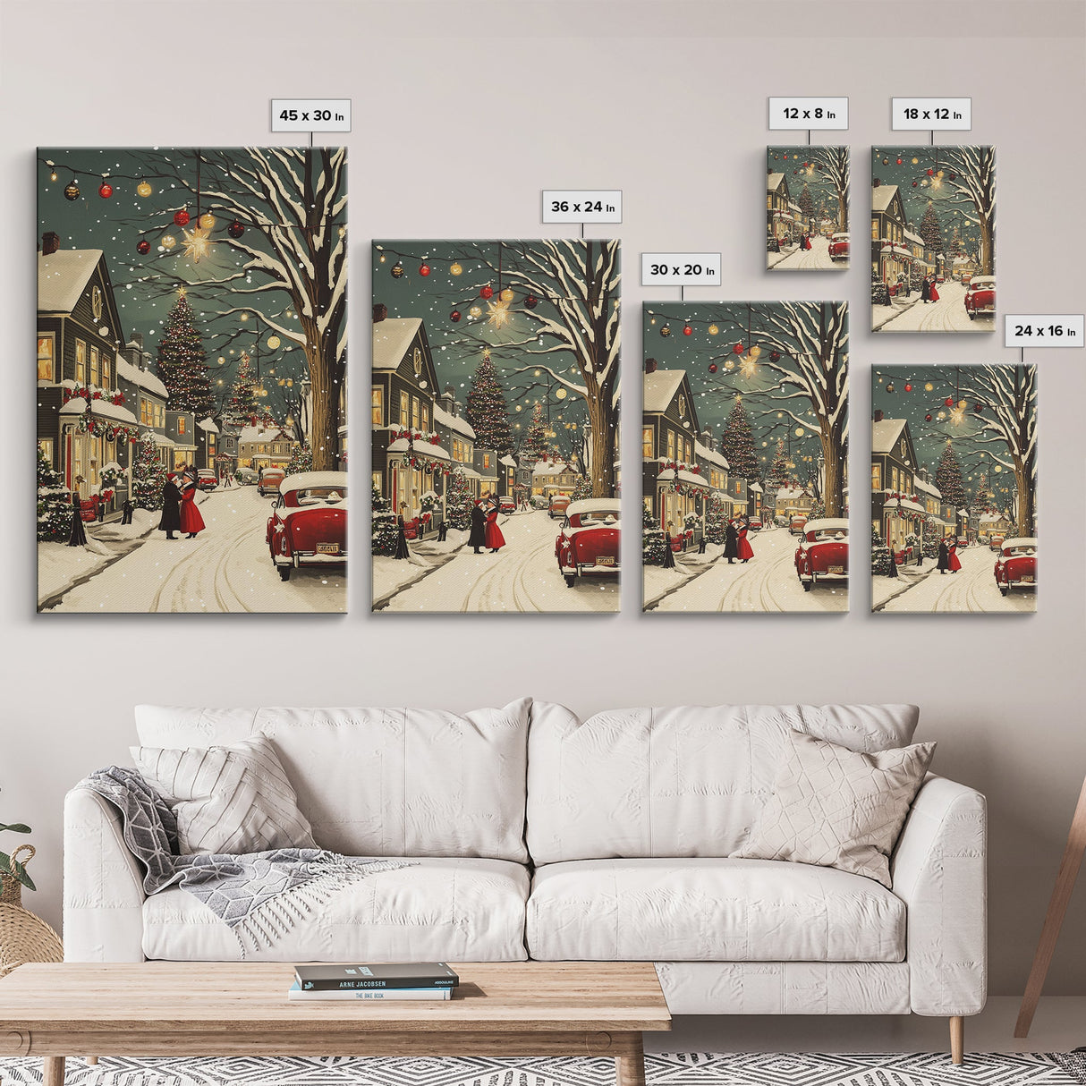 Vintage Christmas Wall Art, Framed Canvas Print, Vintage Art Print, Christmas Village Painting, Christmas Wall Art, Christmas Print