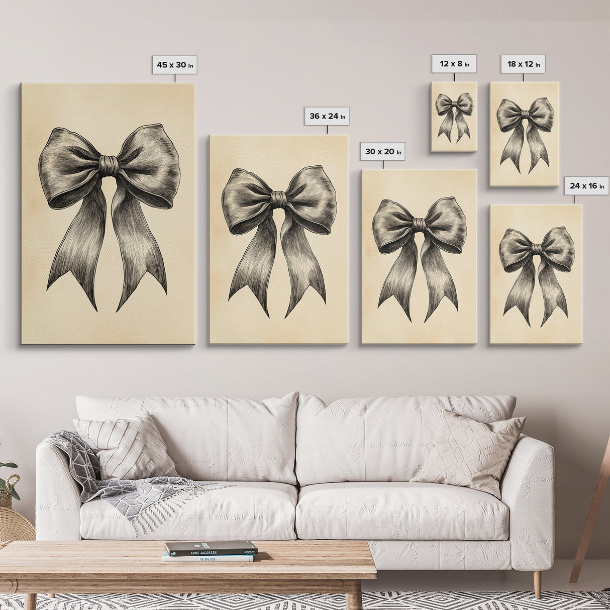 Boho Christmas Bow Canvas Print - Framed Canvas - Minimalist Christmas Art - Boho Christmas Art - Rustic Christmas Art