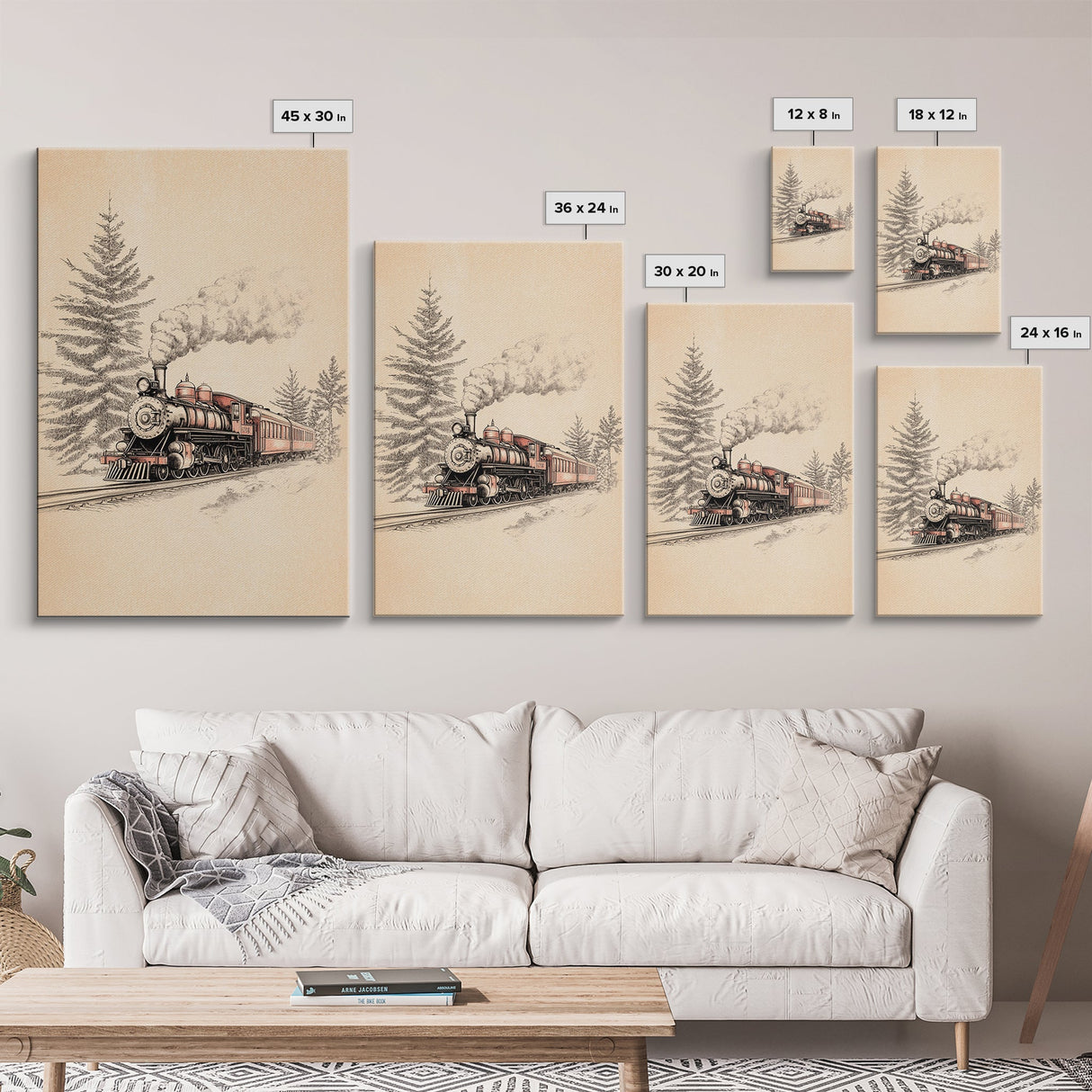 The Polar Express Train Canvas Print - Framed Canvas - Minimalist Christmas Art - Boho Christmas Art - Rustic Christmas Art
