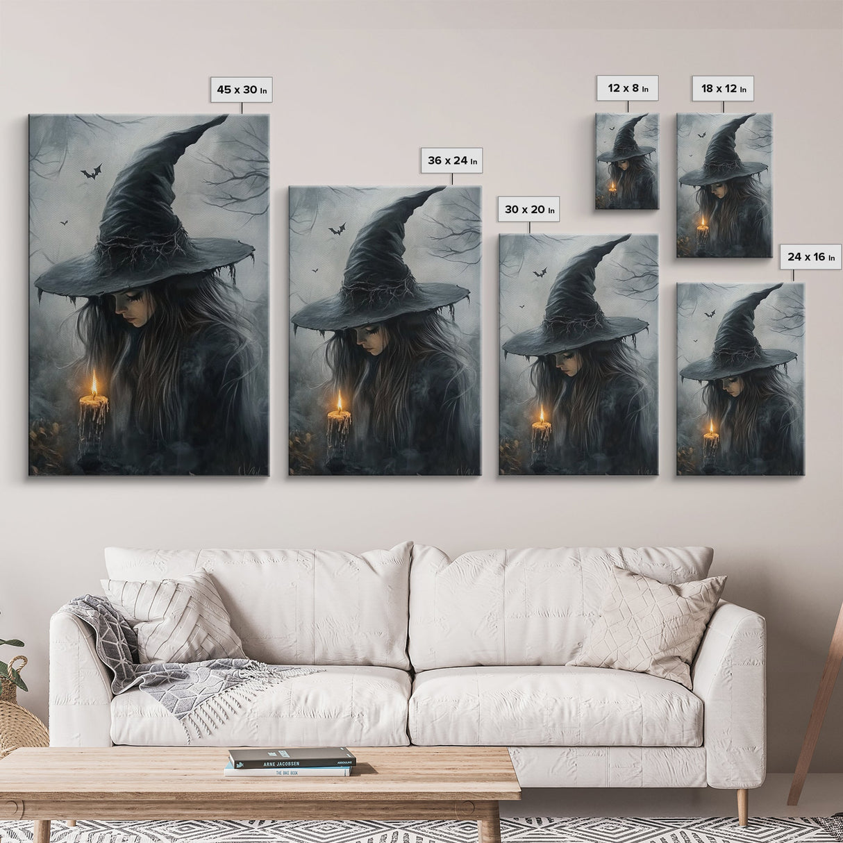 Gothic Oil Painting Print of a Witch Holding a Candle, Gothic Dark Academia Wall Art, Halloween Decor, Goth Gift Idea