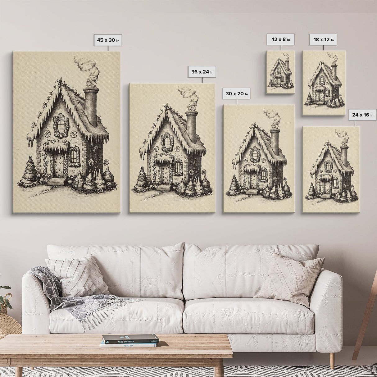 Vintage Gingerbread House Canvas Print - Framed Canvas - Minimalist Christmas Art - Boho Christmas Art - Rustic Christmas Art