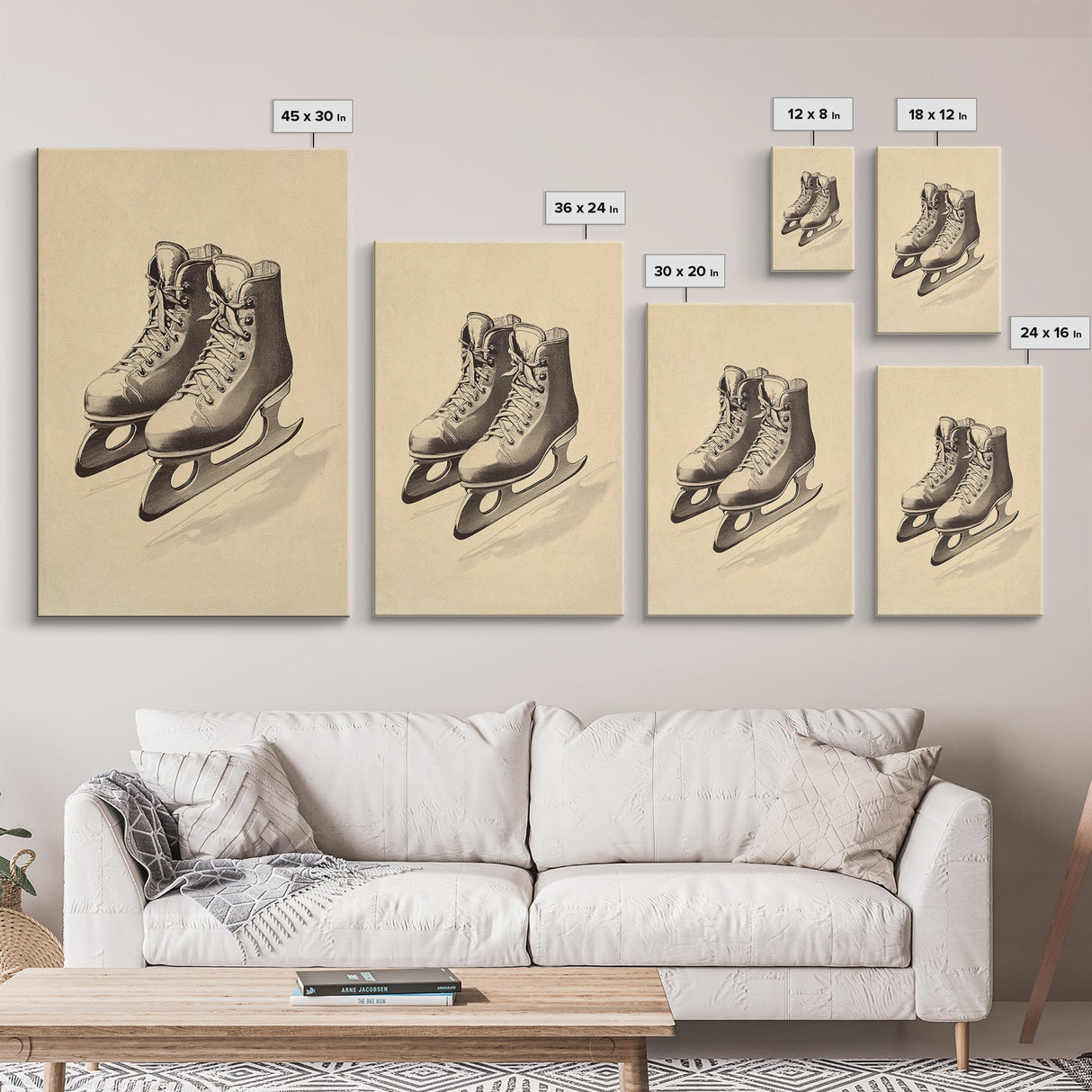 Vintage Ice Skates Canvas Print - Framed Canvas - Minimalist Christmas Art - Boho Christmas Art - Rustic Christmas Art