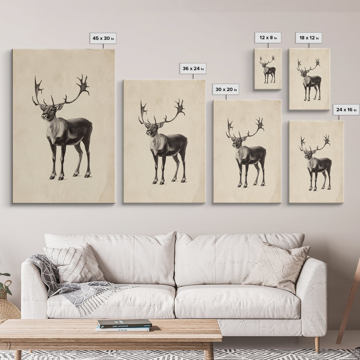Reindeer Canvas Print - Framed Canvas - Minimalist Christmas Art - Boho Christmas Art - Rustic Christmas Art