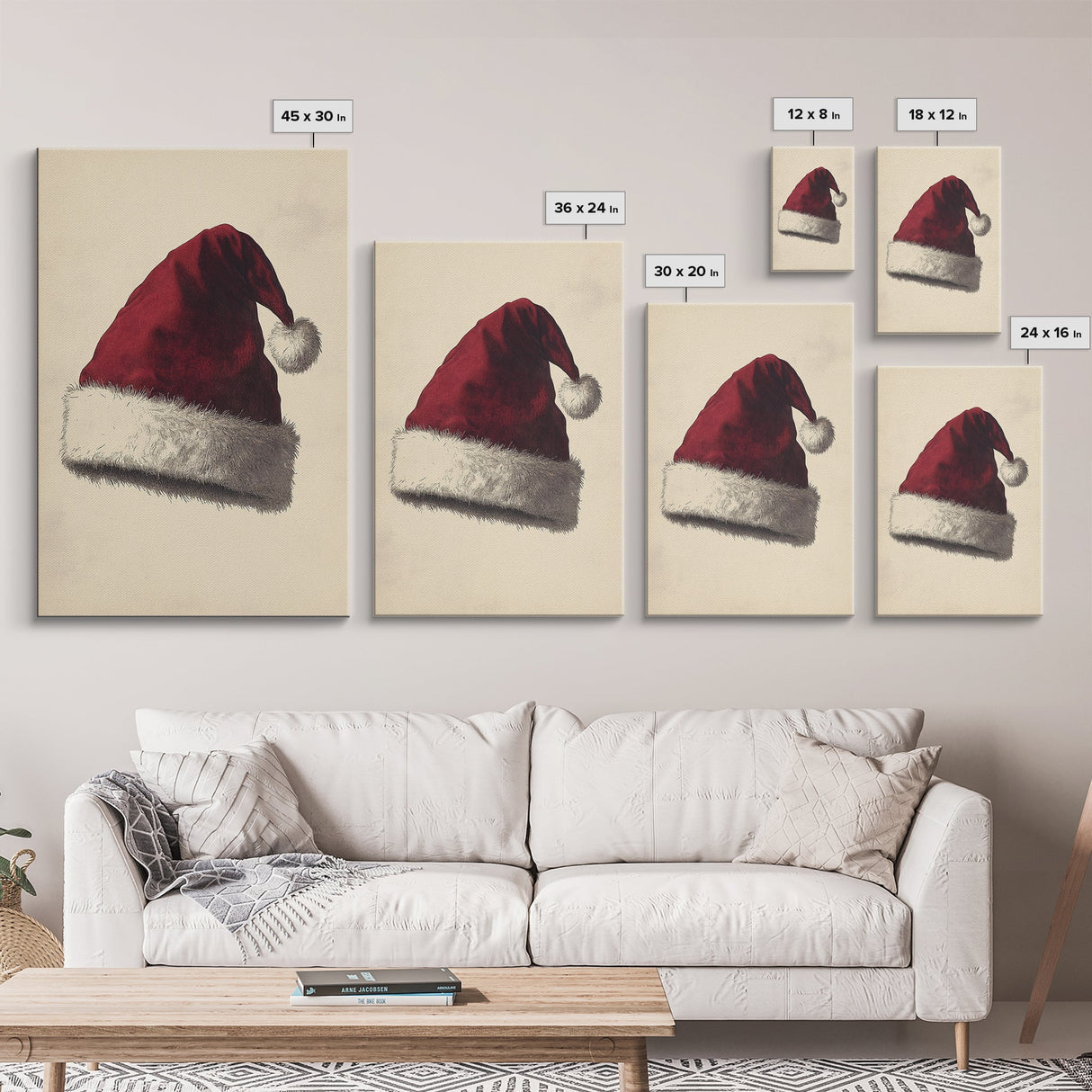 Santa's Hat Canvas Print - Framed Canvas - Minimalist Christmas Art - Boho Christmas Art - Rustic Christmas Art