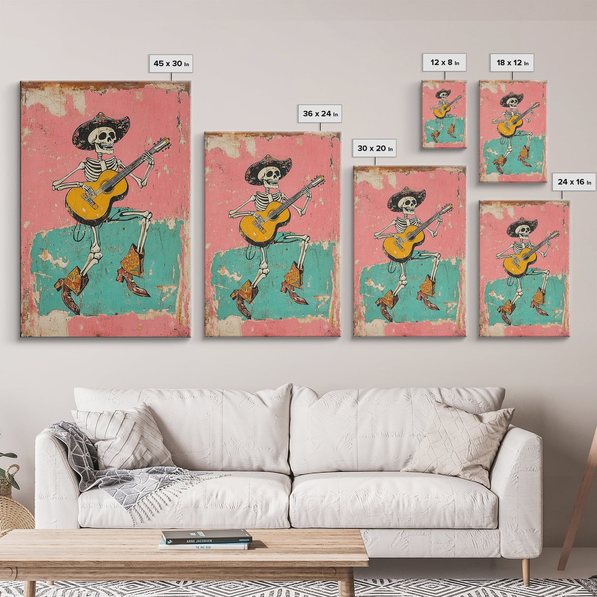 Retro Vaquero Skeleton Art Print, Canvas Art, Chicano Art, Spooky Mexican Art, Sugar Skull Art