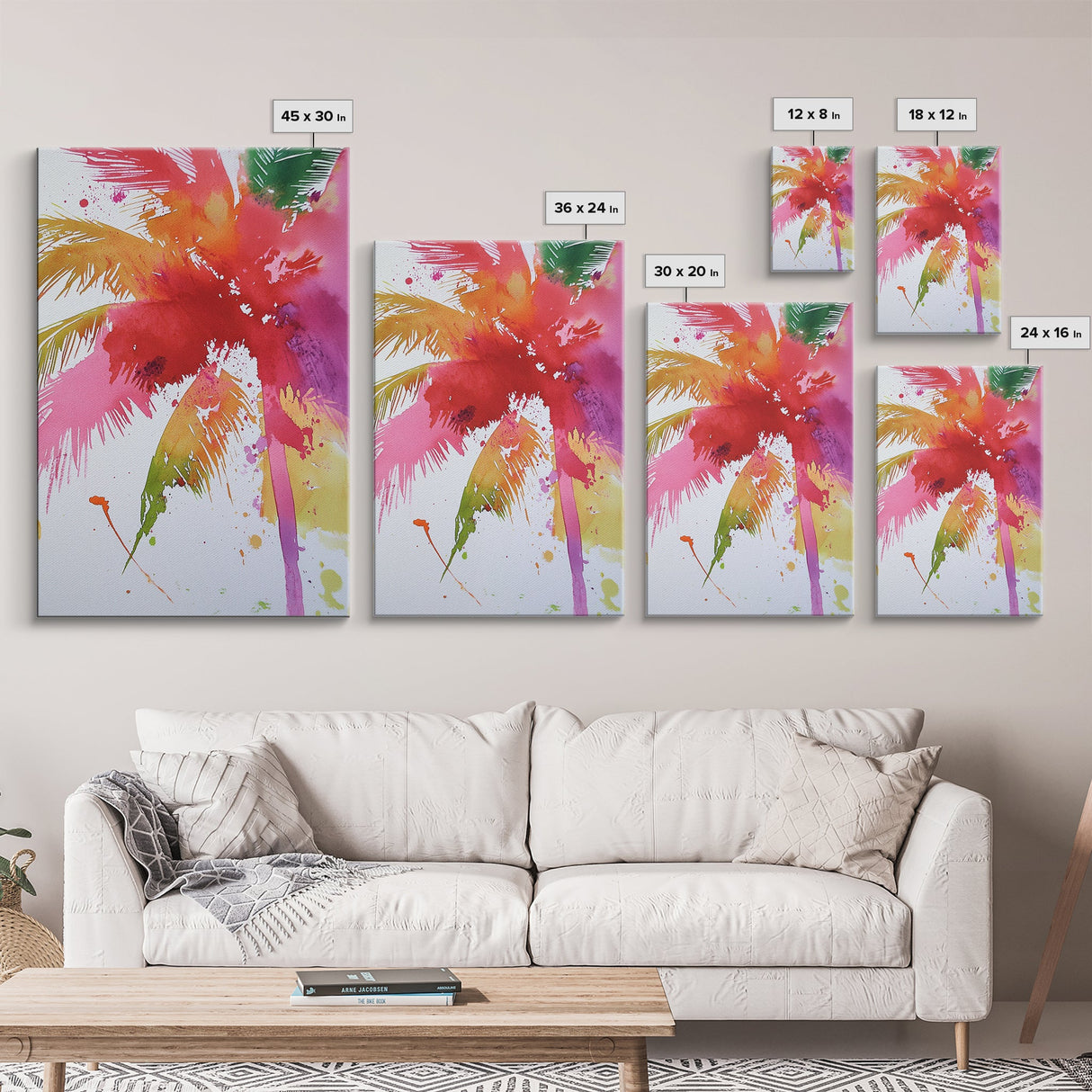 Retro Palm Tree Painting Print, Framed Canvas Print, Pop Art Palm Tree Painting Home Decor, 80s Style Synthwave Wall Art, Coastal Decor