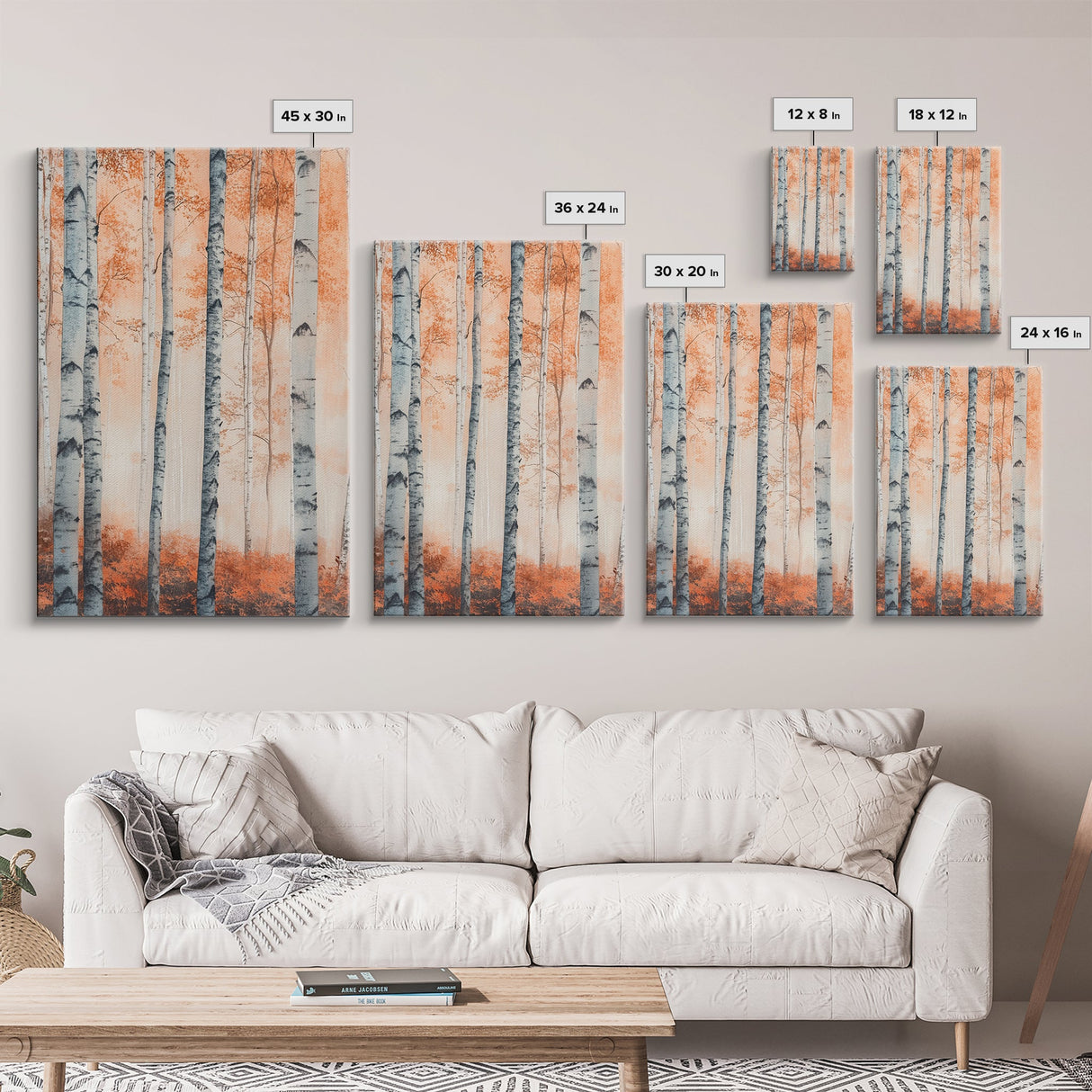 Original Birch Tree Forest Painting Print, Birch Tree Canvas Textured Wall Art Statement Living Room Wall Art Decor Designer Art Custom Art