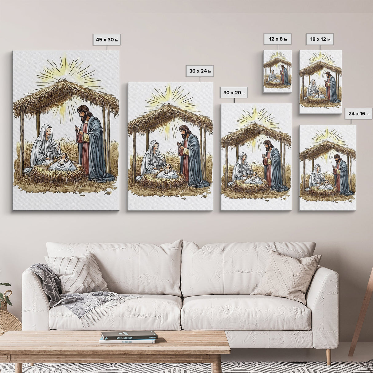 Retro Nativity Painting Print, Christmas Wall Art, Jesus in his Manger, Nativity Wall Art, Rustic Christmas Decor