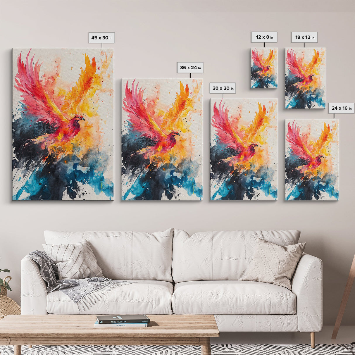 Watercolor Painting Print of a Phoenix In Flames, Retribution, Framed Canvas Print, The Phoenix, Framed Wall Art, Original Painting Phoenix