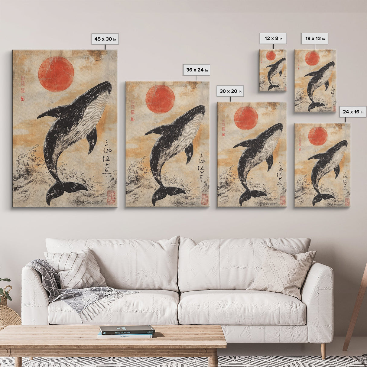 Wabi Sabi Whale Painting Print, Canvas Print, Ready To Hang Wall Art Whale Painting, Nautical Decor, Japanese Style Decor / Wall Art
