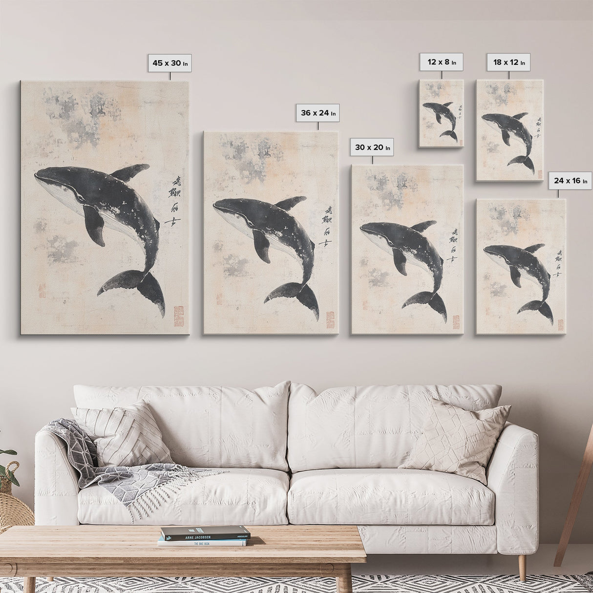 Humpback Whale Canvas Print, Framed Art, Ready To Hang Wall Art, Nautical Wall Art, Ocean Art, Wabi Sabi Art