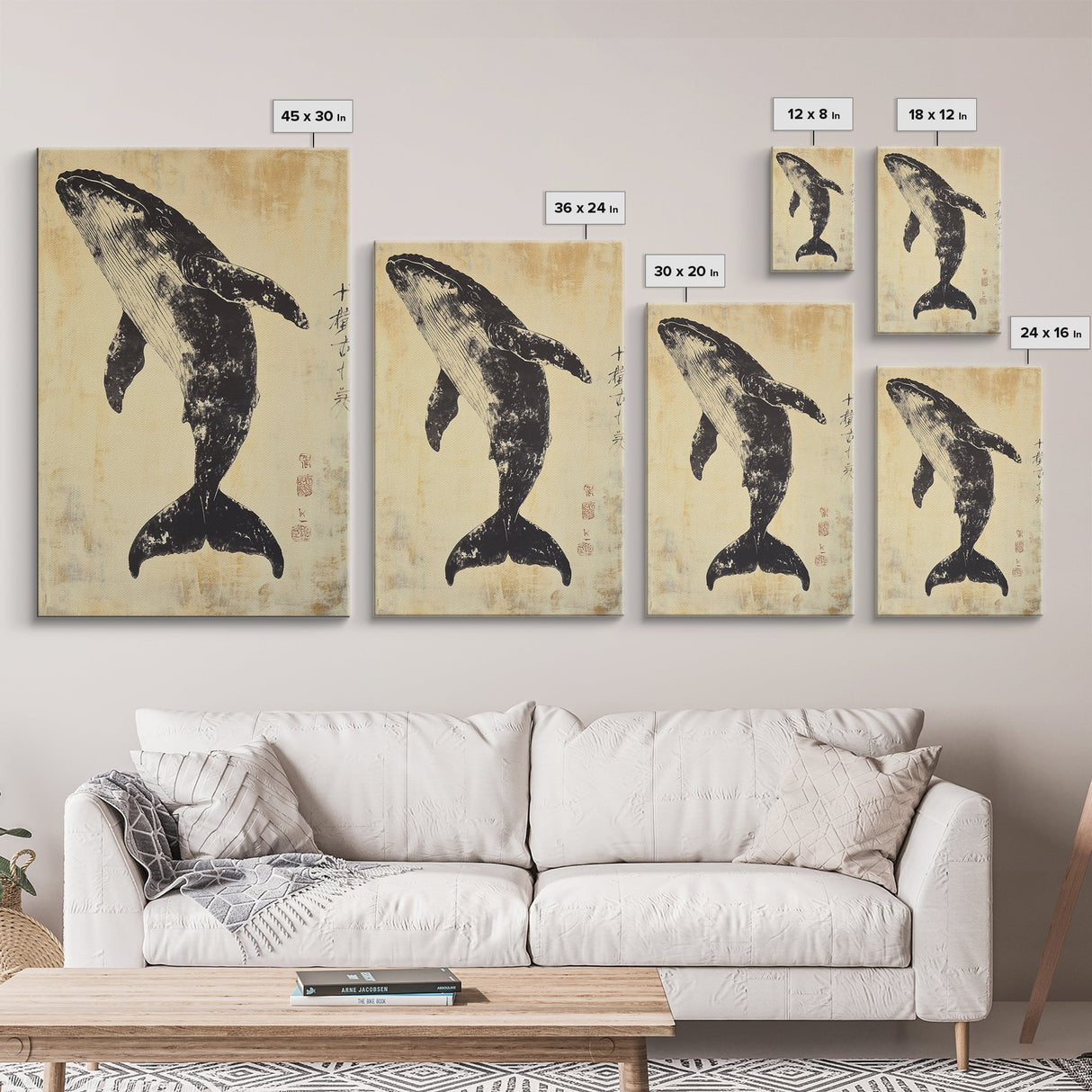 Large Minimalist Whale Wall Art Canvas Print, Animal Acrylic Style painting Framed Modern Wall Art FOr Living Room, Bedroom Decor