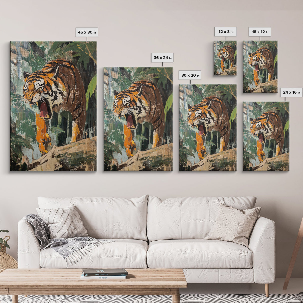Retro Tiger Painting Canvas Print, Animal Print, Wall Art Home Decor, Tiger Wall Art