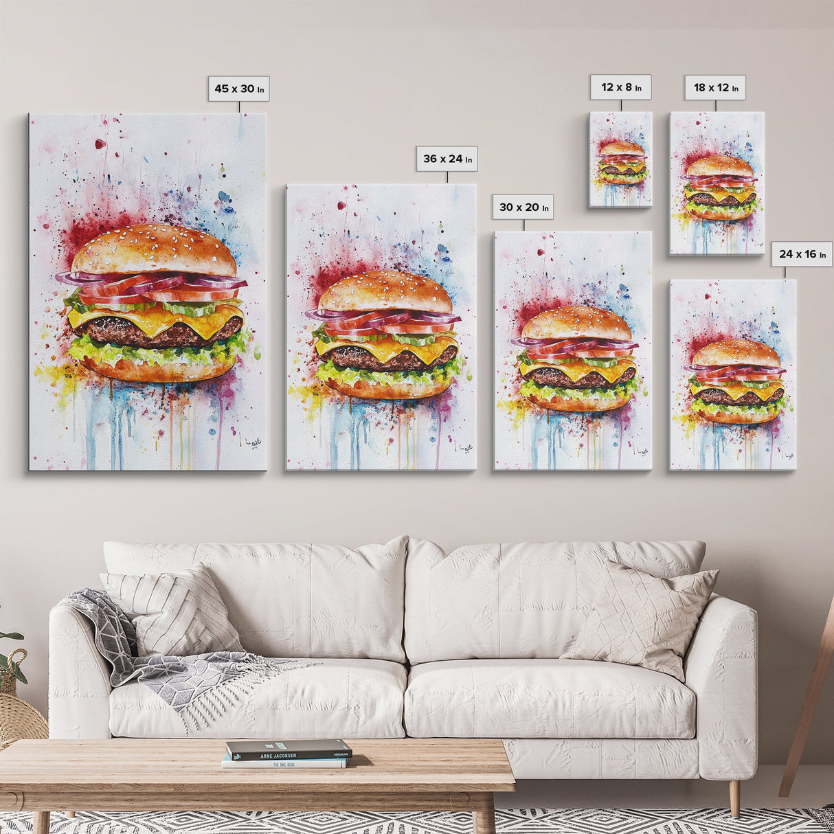 Hamburger Oil Painting Canvas Print Kitchen Wall Art Food Decor, Dining Room Burger Wall Decor, Restaurant Decor, Food Review Kitchen Art