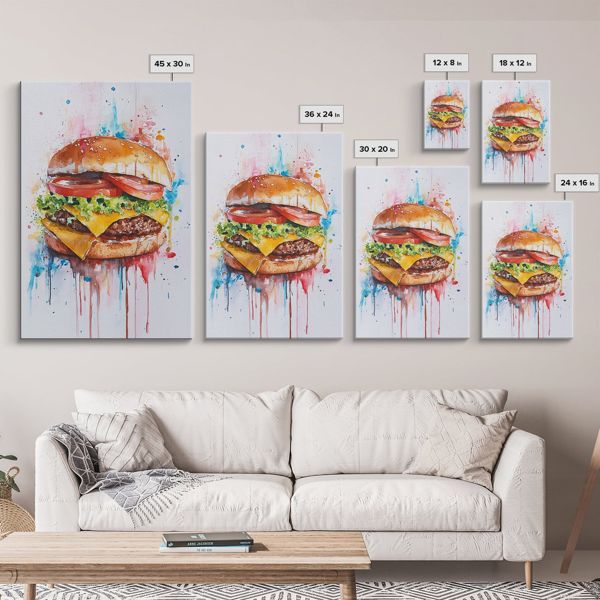 Hamburger Painting Print, Kitchen Decor, Restaurant Decor, Dining Room Art, Restaurant Wall Art, Diner Wall Art, Restaurant Owner Gift Idea