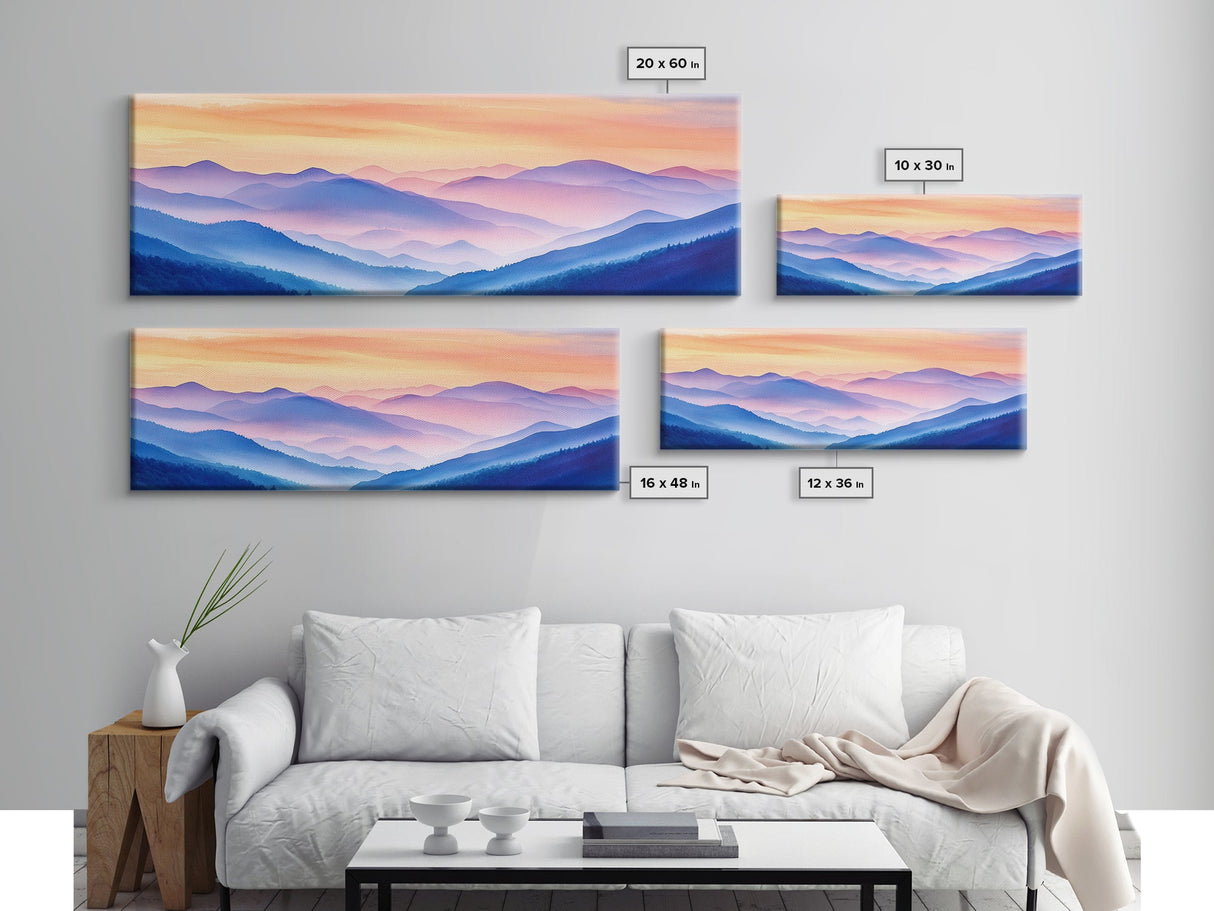 Smoky Mountain Landscape Canvas Print, Blue Ridge Mountains Painting, Panoramic Wall Art, Mountain Cabin Wall Art Home Decor