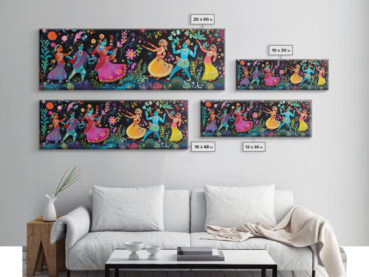Kerala Style Art Canvas Print, Kerala Mural Painting Print, Panoramic Horizonal Wide Wall Art, Kerala Painting Mural