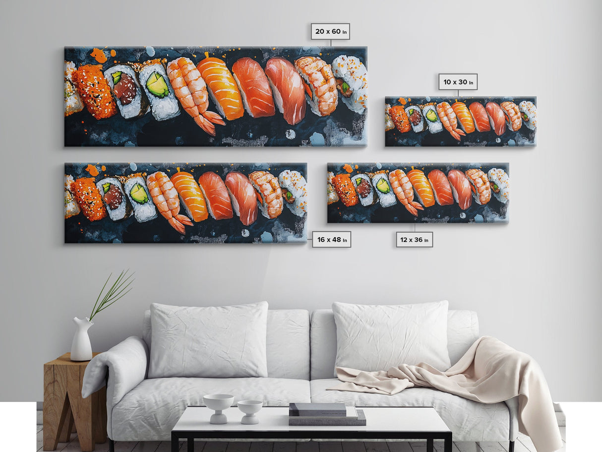 Wabi Sabi Sushing Painting Print, Panoramic Wall Art, Kitchen Decor, Restaurant Wall Art, Restaurant Decor, Sushi Art, Food Painting