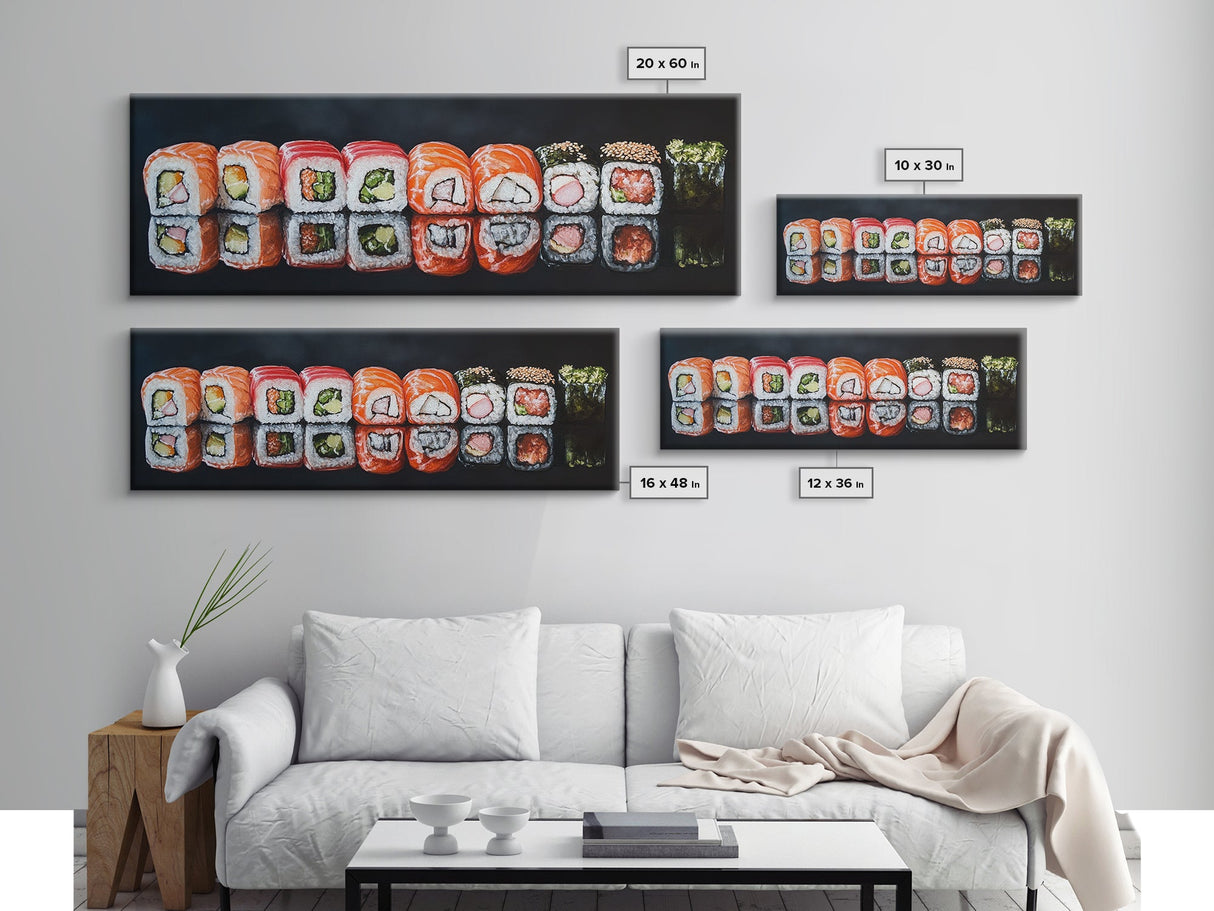 Panoramic Extra Wide Kitchen Wall Art, Sushi Painting Tuna Roll Painting, Modern Art for Kitchen, Kitchen Painting, Dining Room Decor